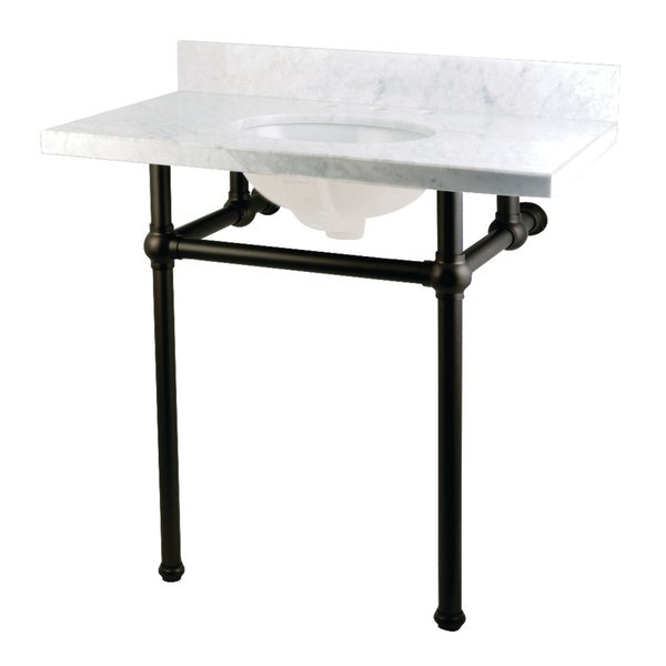 Kingston Brass 36X22 Carrara Marble Vanity Top W/Brass Feet Combo, Carrara Marble/Blk KVPB36MB0